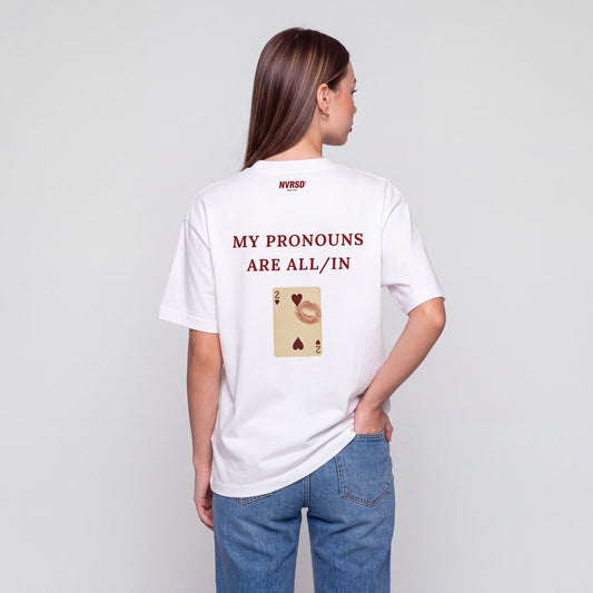All in oversized tee, worn by model, back