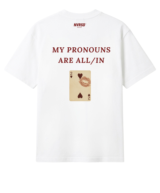 All in oversized tee, back print