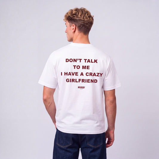 Don't talk to me oversized tee, worn by model, back