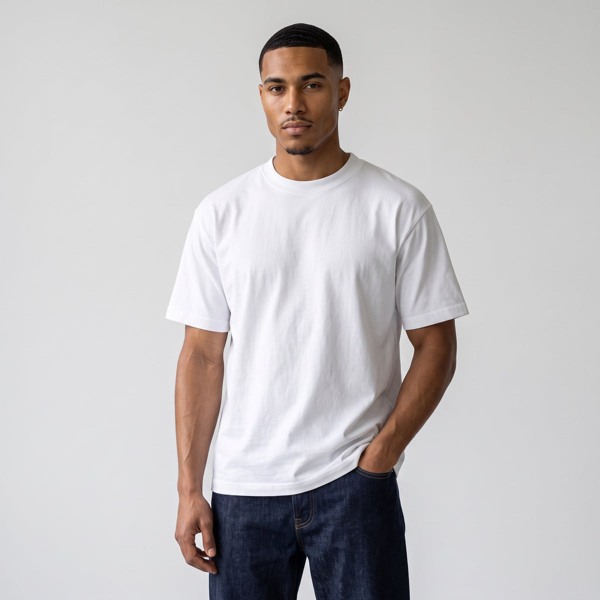 If I am wearing this oversized tee, worn by model, front