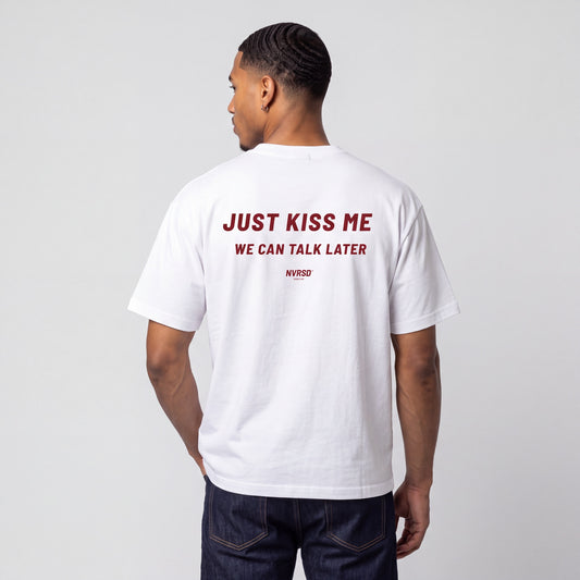 Just kiss me already oversized tee, worn by model, back