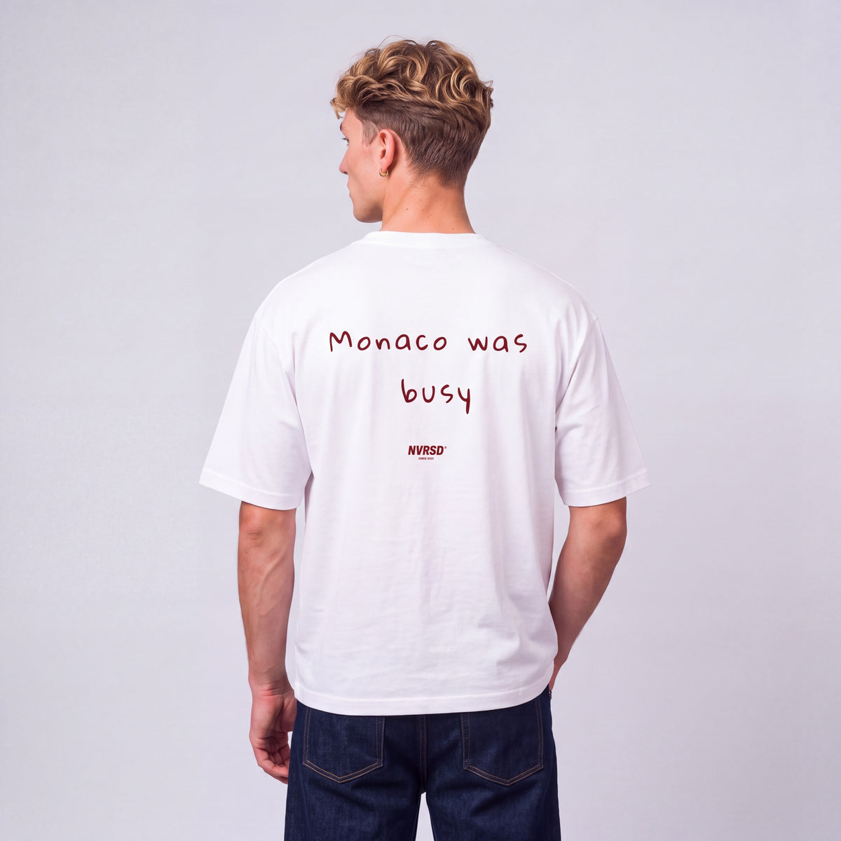 Monaco was busy oversized tee, worn by model, back